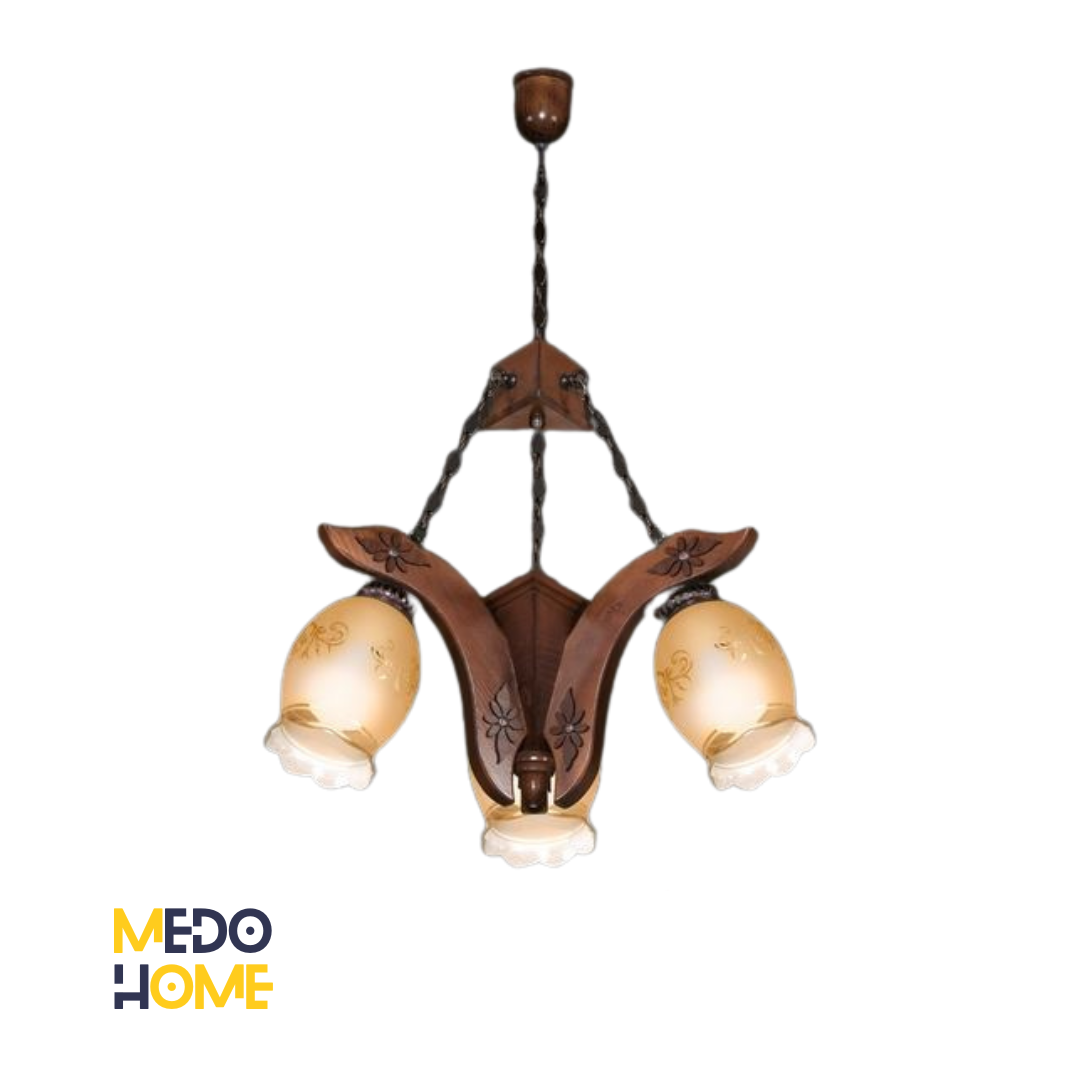 لوستر چوبی پوک ۳ شعله لوستر چوبی پوک ۳ شعله